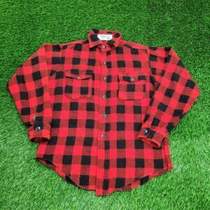 Vintage 50s Melton Wool Button Shirt S/M 21x27 Buffalo-Plaid